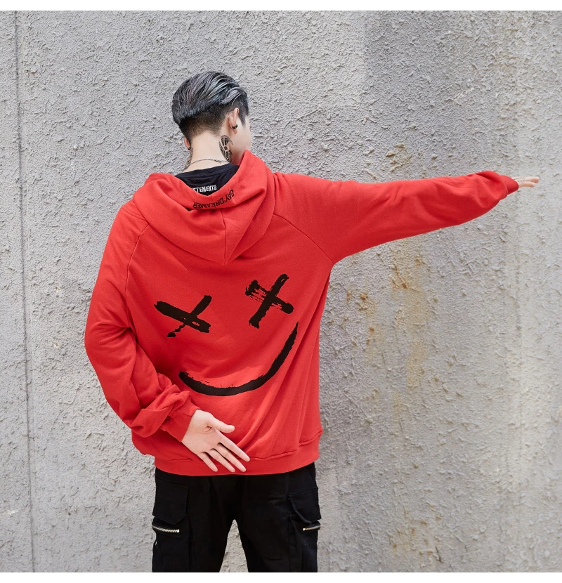 Aolamegs Hooded Sweatshirts Men Women Patchwork Smile Print Hoodie Fashion Casual Hip Hop Streetwear Contrast color Men Clothing (15)