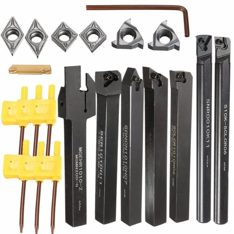 

21pcs/set 10mm Shank Tool Holder Boring Bar + Carbide Inserts Set With Wrenches For Lathe Turning Tool