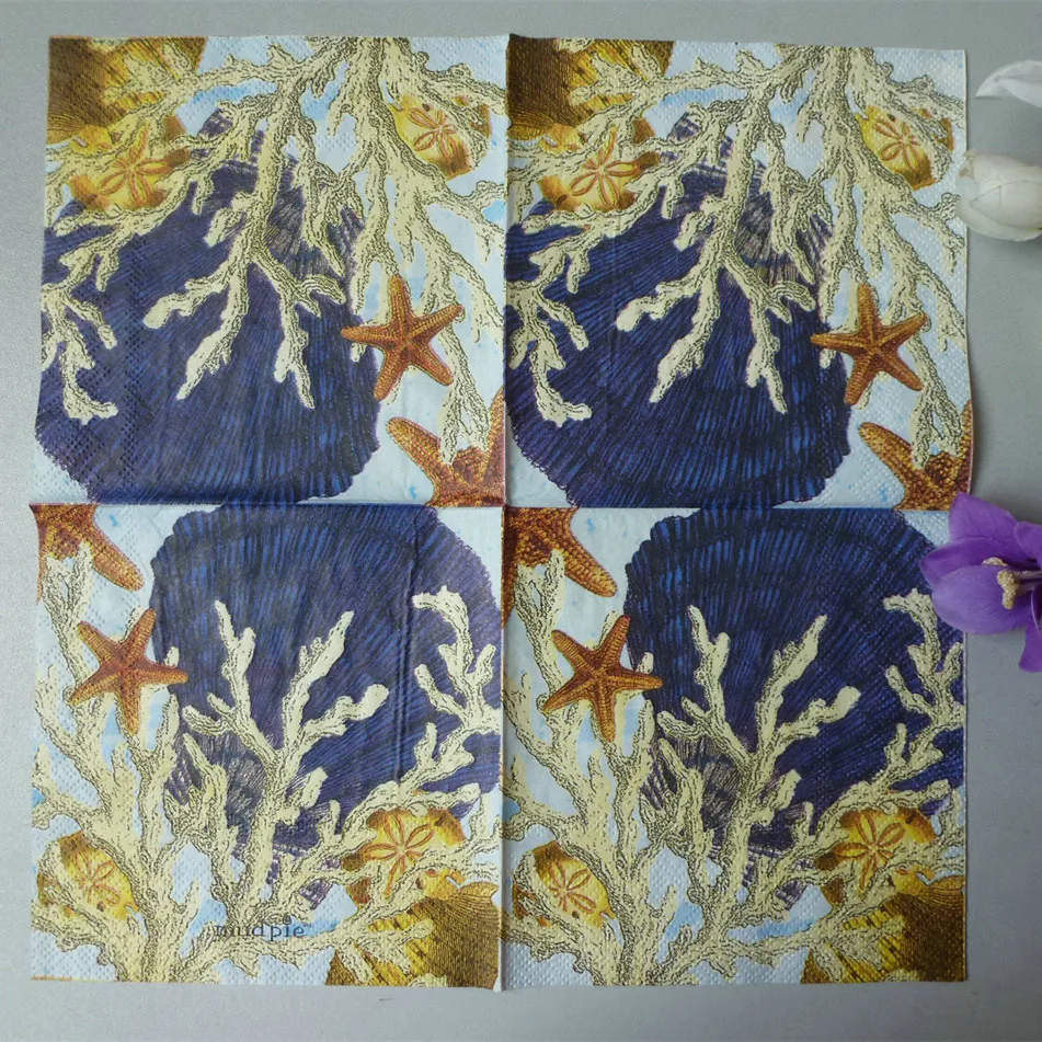25cm 20 table paper napkin tissue shell coral seastar craft decoupage wedding guardanapos kid birthday party serviettes home dec