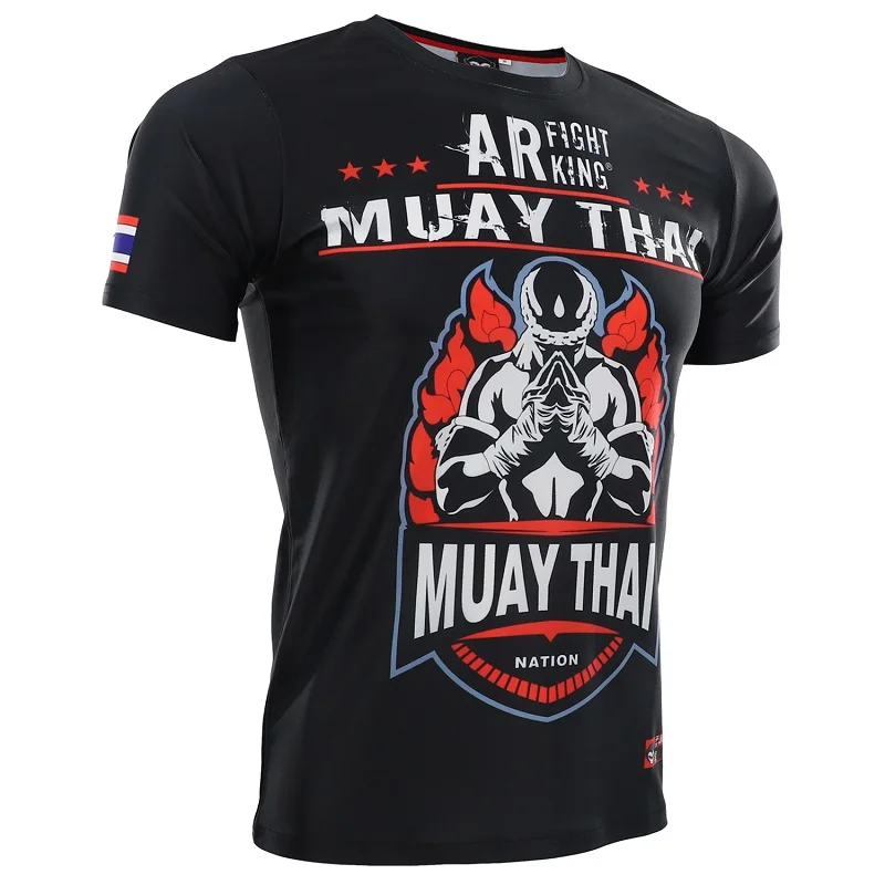 ROLLHO Рашгард MMA Muay Thai T костюм футболка с шортами с принтом эластичное сжатие BJJ MMA короткие боксерские Джерси Фитнес, тренажерный зал