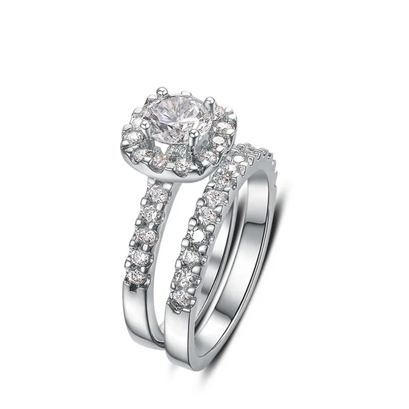 Brand silver jewelry pave cz Ring set Engagement Wedding Rings for