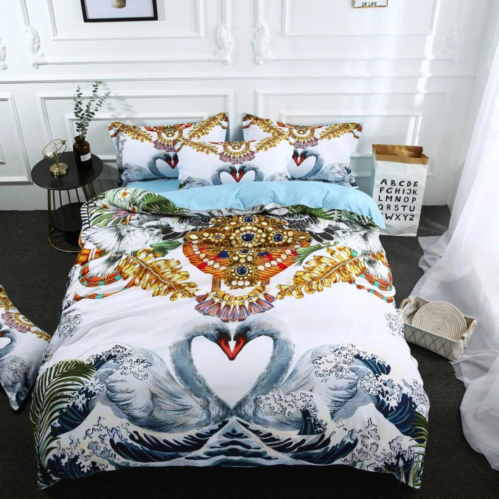 

Drop Shipping 3D Digital Printing Duvet Cover Pillowcases Bohemia Blue Flower Soft Bed Covers 3/4PCS D24 DoubleSwan