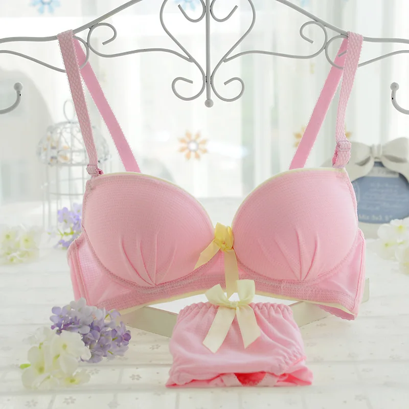 Free Shipping Bra Set A/B Cup 5 Solid Color Lace Girl Underwear heart Women Lingerie Lady Bra+panties Underwire Push Up B3881