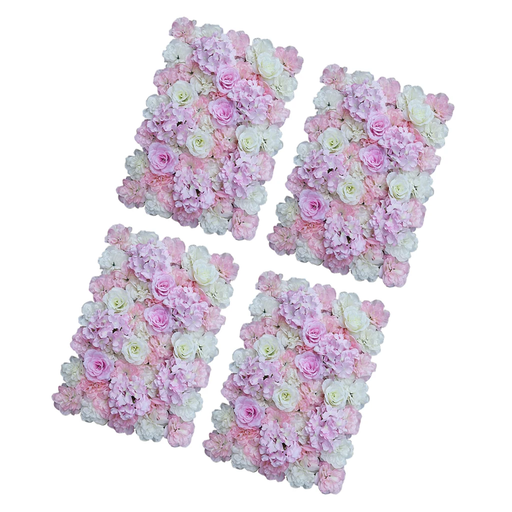 Pack of 4 Romantic Artificial Rose Hydrangea Silk Flower Wall Panels Wedding Venue Background Stage Decoration Pink White