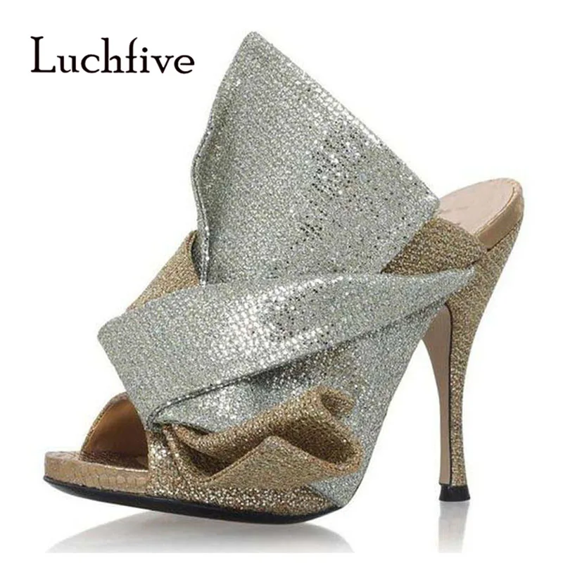 

2018 Bow Luxury Satin Gladiator Sandals Woman Open Toe High Heels Woman Sexy Party Shoes Femme