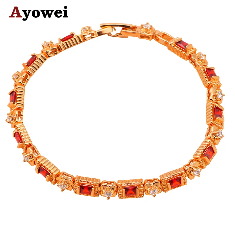 

New Style Square Zirconia & Flower design Gold color Charm Bracelets for women Red crystal fashion jewelry TB608A