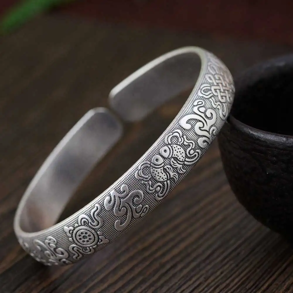 

FNJ 925 Silver Fishes Bangle New Fashion Adjustable Size Original S990 Sterling Silver Bangles for Women Jewelry