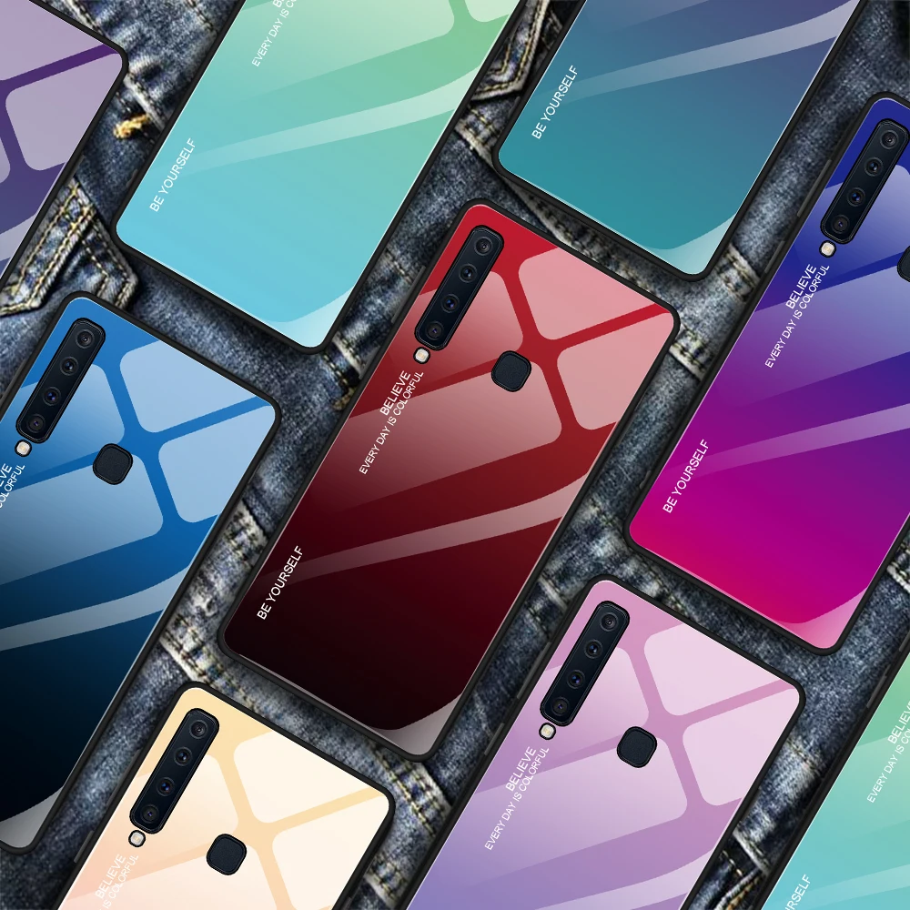 Gradient Tempered Glass Phone Case For Samsung Galaxy A9 2018 SM-A920F A920F A920 Painted Layer Coque | Мобильные телефоны и