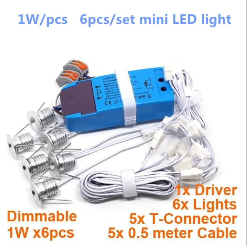 

Dimmable LED Ceiling Light 1W *6pcs Embedded Mini Spot light AC85-265V Down light for Showcase Wine Cabinet Lamp