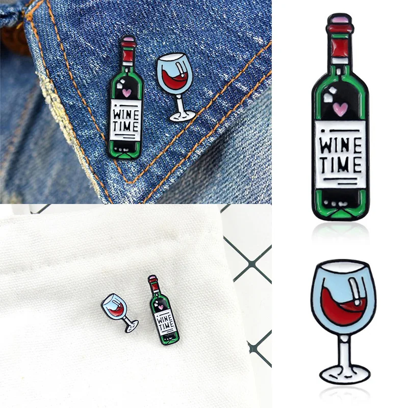 

1PC/1Set Enamel Pin Badge Wine Bottle cup Brooches for Men Women unisex