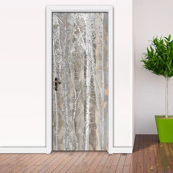 

Door Sticker PVC Self Adhesive Waterproof Vinyl Wall Paper 3D Nordic Style Tree Grain Mural Living Room Bedroom Home Decoration