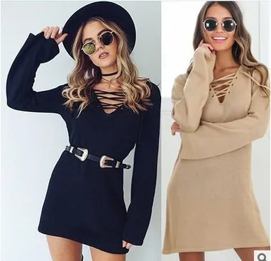 819EBAY European Winter Crossing Bandage Sweater Dress
