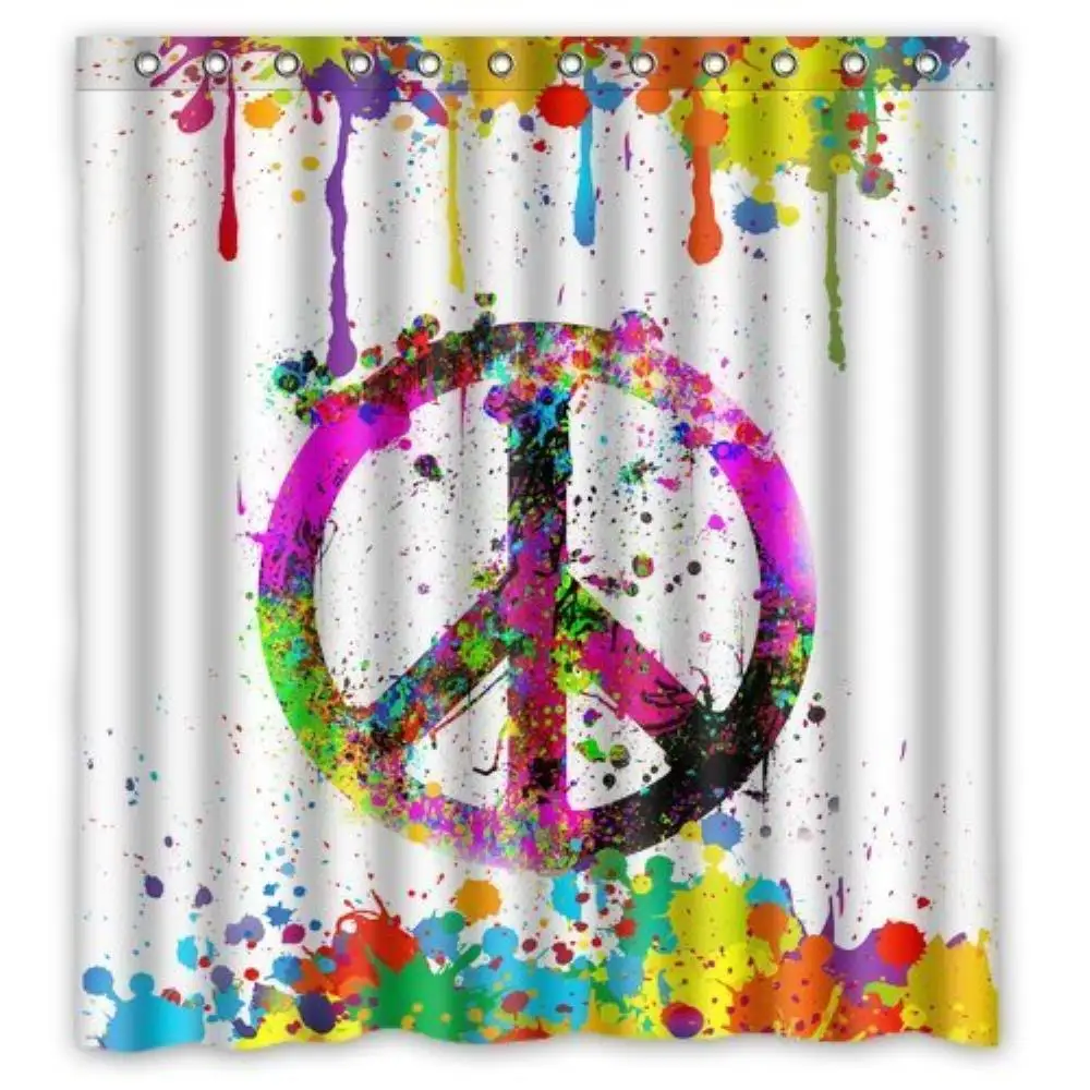 Colorful Splash Peace Symbol Sign Custom Shower Curtain Pattern