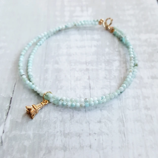 Bracelet En Véritable Perle Larimar Femme