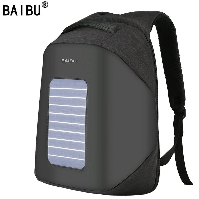 BAIBU Men Backpack 10W Solar Powered Designer Backpack Usb Charging Anti Theft 15.6'' Laptop