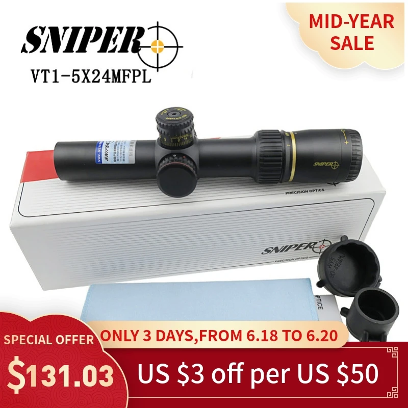 

SNIPER VT1-5Ч24MFPL Hunting Riflescopes Adjustable Red Hunting Light Tactical Scope Reticle Optical Rifle Scope Fast Focus