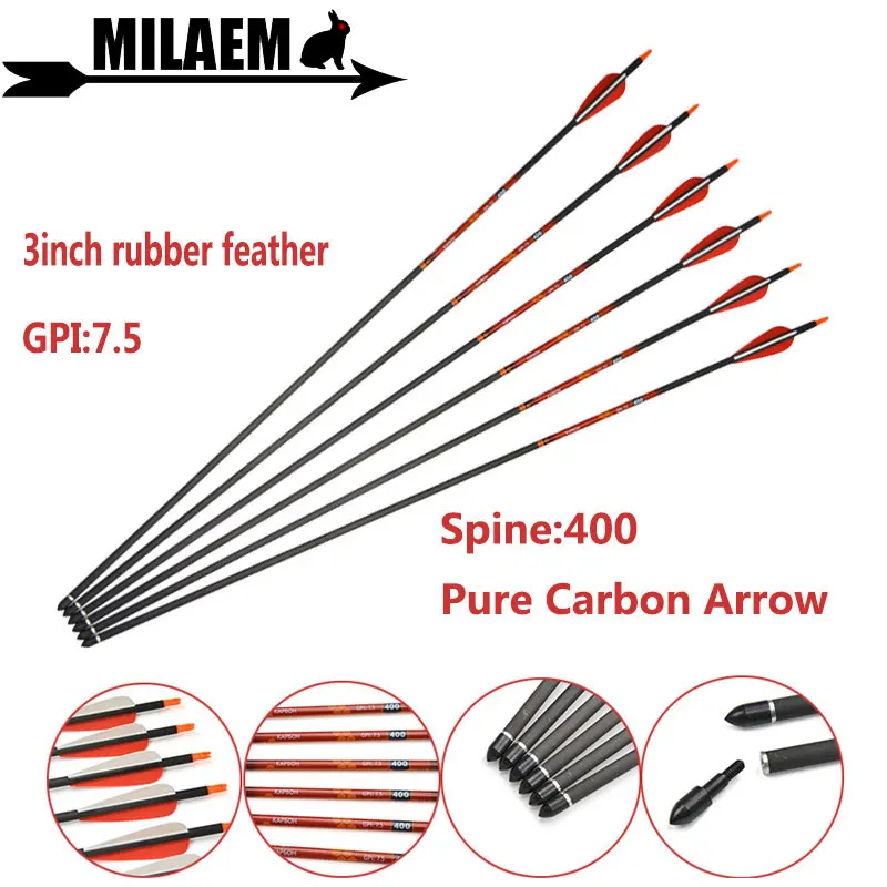 

6/12pcs Archery Pure Carbon Arrow Carbon Fiber Spine 400 ID6.2mm GPI7.5 Arrow Compound/Recurve Bow Outdoor Shooting Accessories