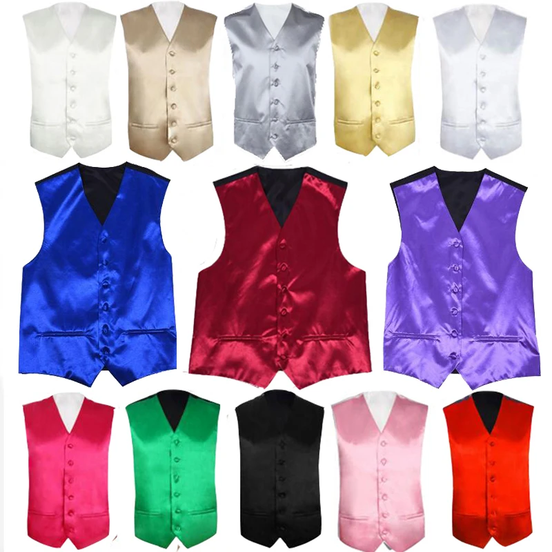 

Champagne Royal Blue Male Satin Waistcoat Wedding Groom Suit Vest Men Purple Pink Burgundy Red Green Gold White