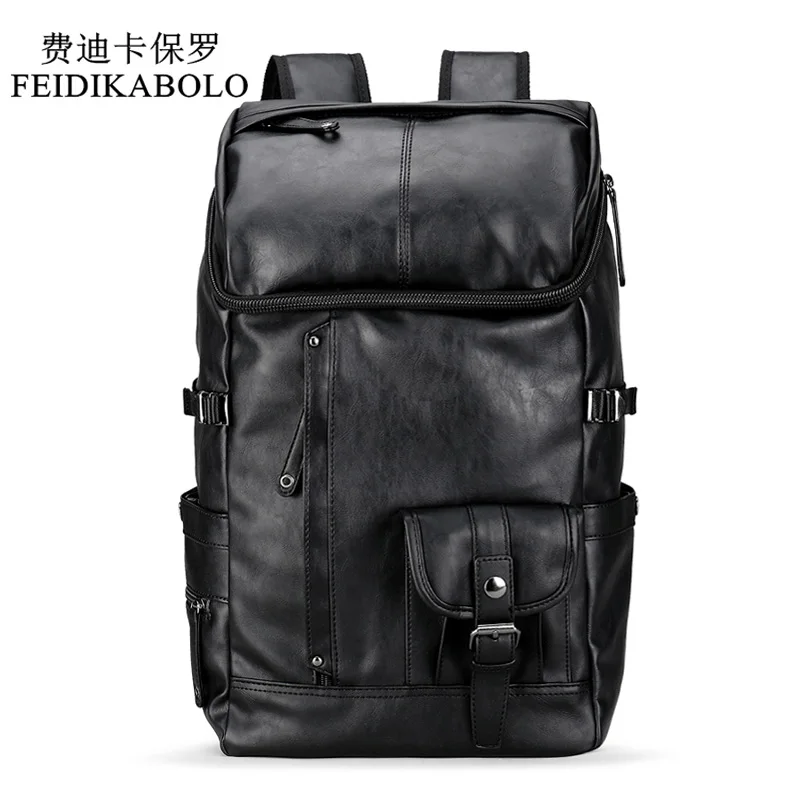 Мужской Дорожный рюкзак FEIDIKABOLO черный кожаный для путешествий ноутбука mochila