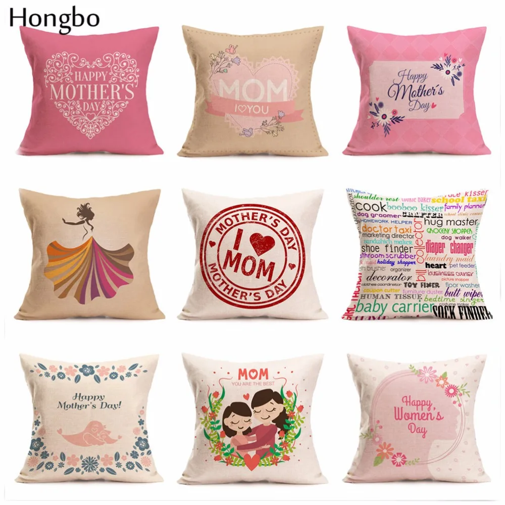 

Hongbo Cushion Pillow Case Cover Cotton Linen Square Love Mother'S Day Theme Birthday Gifts Decorative Home Living Room Office