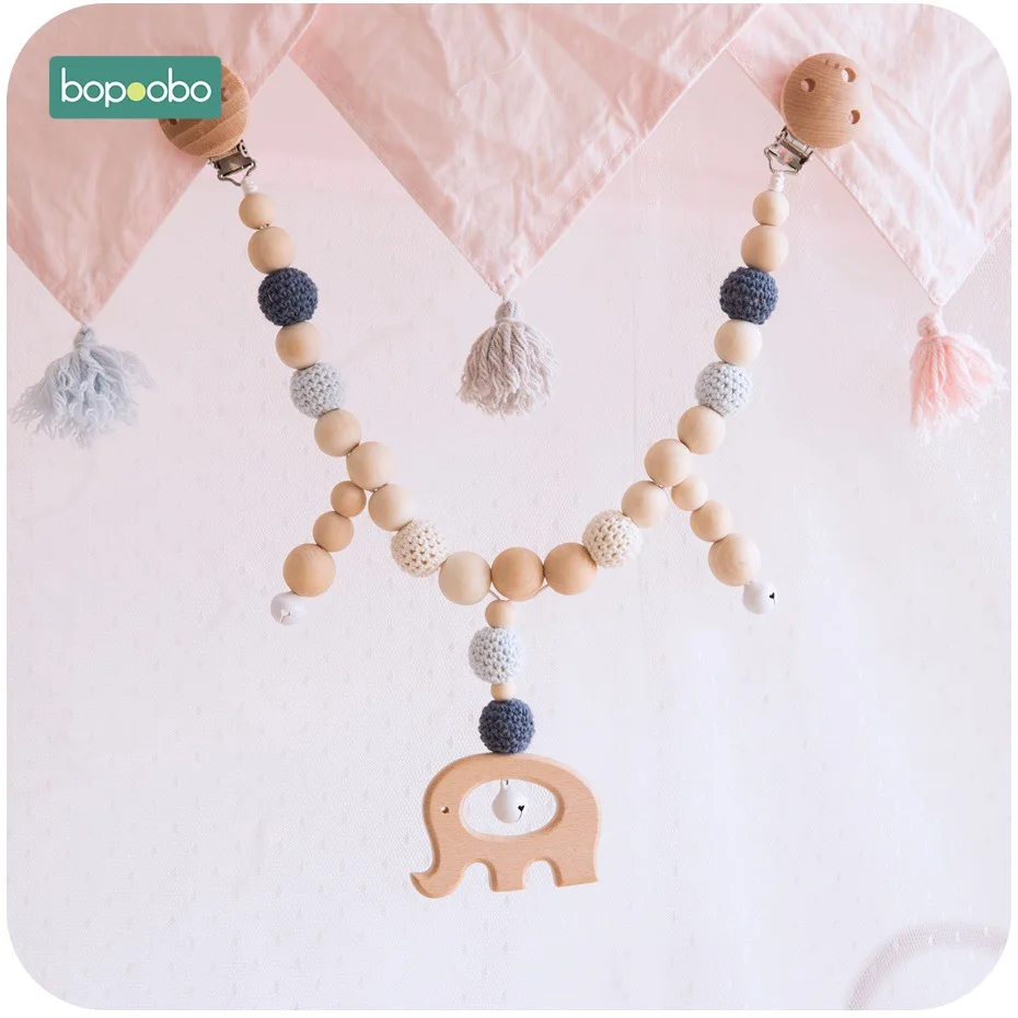 Bopoobo 1PC Baby Rattle Crochet Beads Infant Toys Crib Mobile Bed Bell Toy Pram Cart Chain Wood Elephant Stroller Mobile Newborn