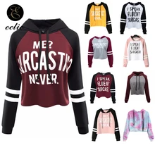 Me Sarcastic Never Sweatshirt Crop Top Pullover Poleron Mujer 2020 Splice Color Block Hoodie Women Striped Sleeve Hoodie Casual casual striped color block dress