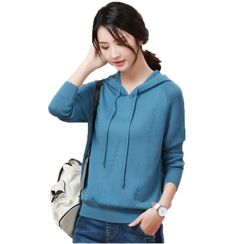

2018 New Fresh hooded pullover sweater Spring autumn women loose Korean version of lazy wind sweater thin pullovers