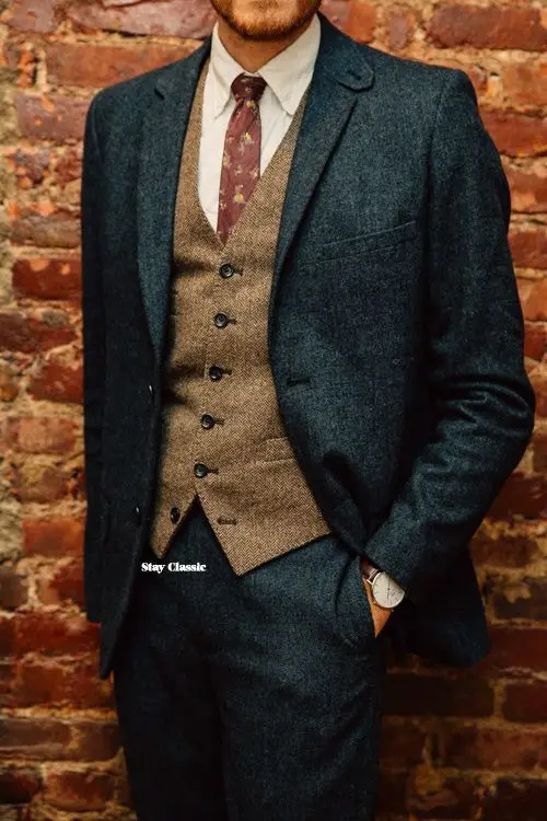 Custom Made Classic Dark Gray Groom Tuxedos 3 Piece Mens