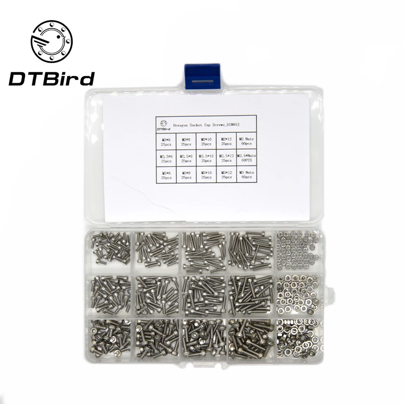 

480Pcs/box M2 M2.5 M3 DIN912 304 Stainless Steel Hexagon Socket Head Cap Screws Socket Bicycle Hex Bolts Kit Box screws