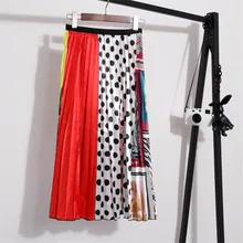 Модная женская плиссированная юбка шикарная Лоскутная уличная Женская трапециевидная юбка Harajuku Повседневная Женская высокая талия Юбка До Колена