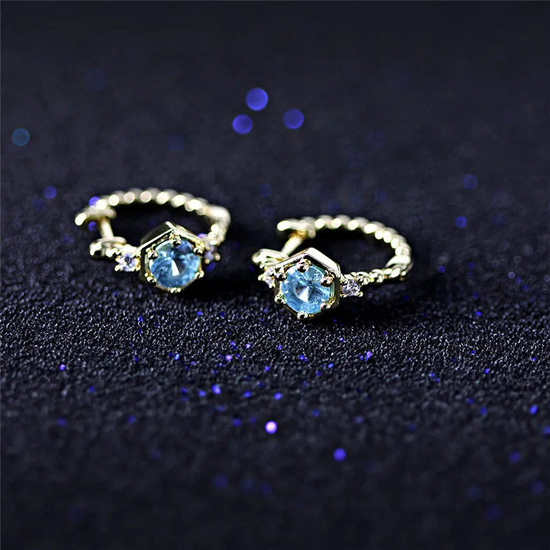 

BOAKO New Design Gold-color Charm Austrian Blue Crystal Hoop Earrings Shiny Rhinestone Delicate Earring Jewelry Hot Sale X7-M2