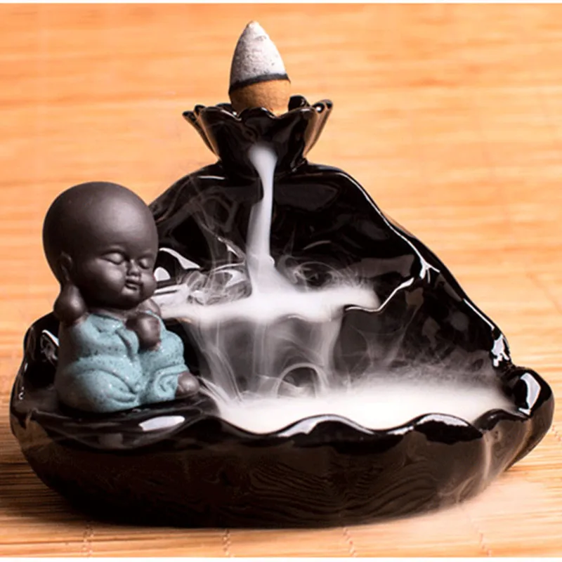 

1PC Black Ceramic Incense Burner Lotus Monk Style Cone&Coin Incense Holder as decorative Insence Fragrance Base