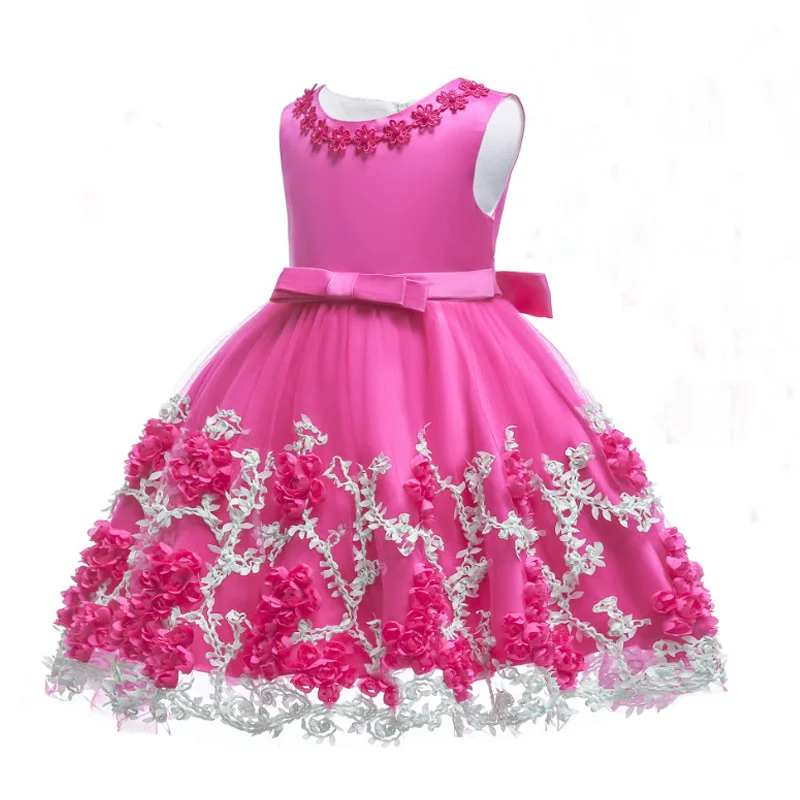Коллекция года, костюм принцессы Детские платья для девочек праздничное платье с цветочным рисунком для девочек Элегантное свадебное платье для девочек 3-10 лет - Цвет: Mei red