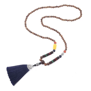 LOVBEAFAS Bohemian Long Tassel Necklace Women Fringe Vintage Statement Crystal Wood Beads Boho Pendants Necklaces Jewelry Bijoux