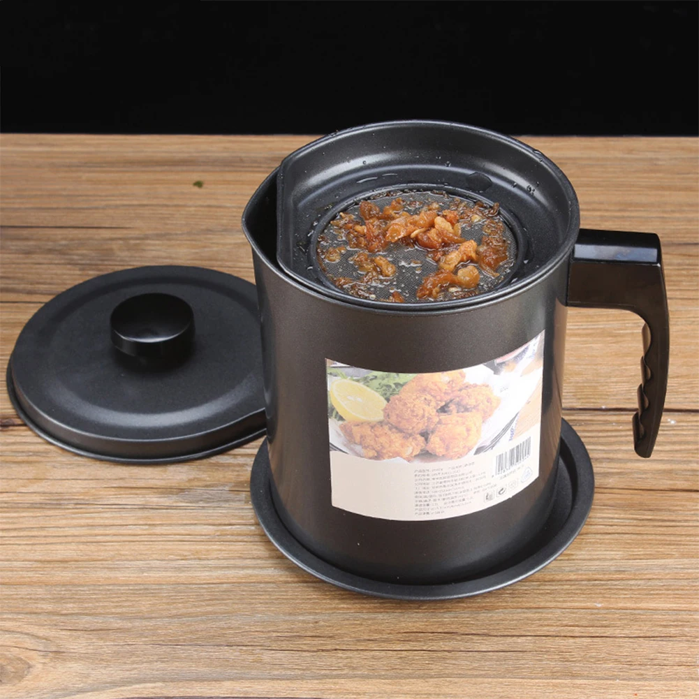 

1.3L Pot Frying Stainless Steel Kitchen Tool Leakproof Can Grease Container With Strainer Oil Storage Separator Kettle Cooking