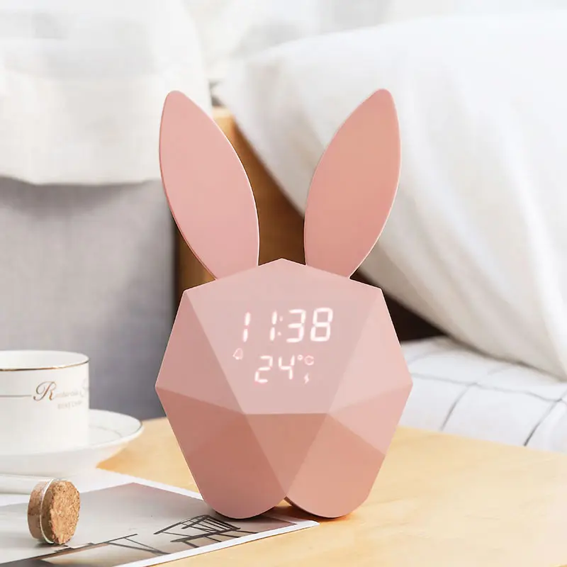

Creative Cartoon Rabbit Alarm Clock LED Light Digital Years Month Date Intelligent Multifunction Bedside Table Clocks Decoration
