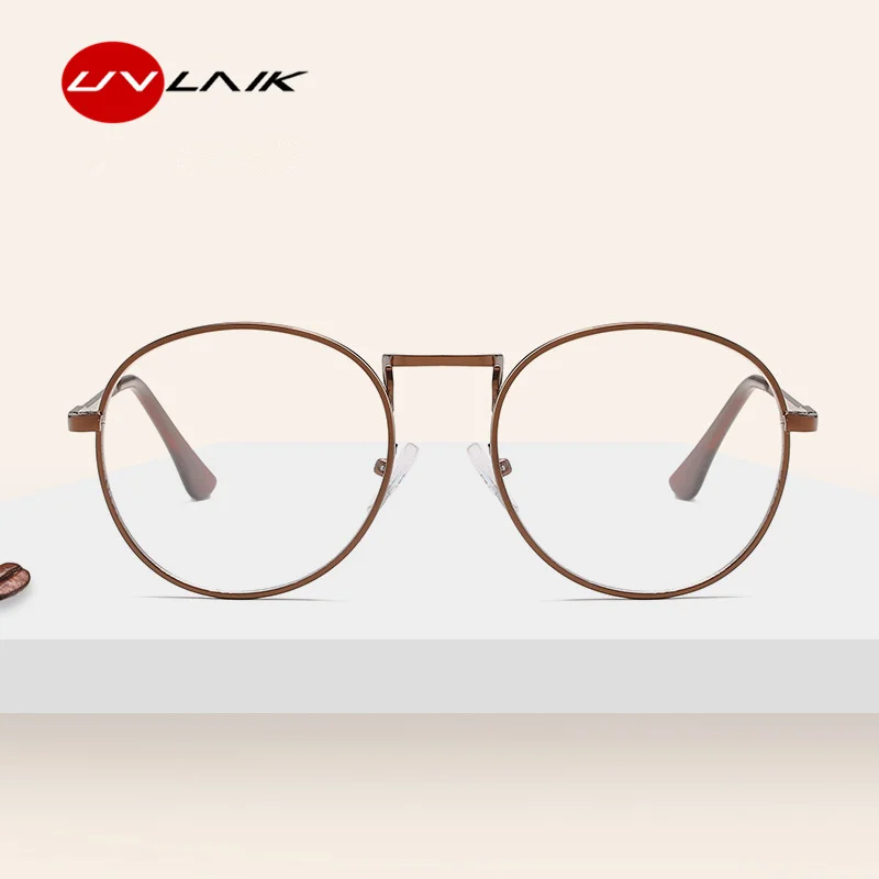 

UVLAIK Round Clear Lens Glasses Frame Woman Vintage Transparent Optical Eyeglasses Frames Metal Circle Women Gold Glasses