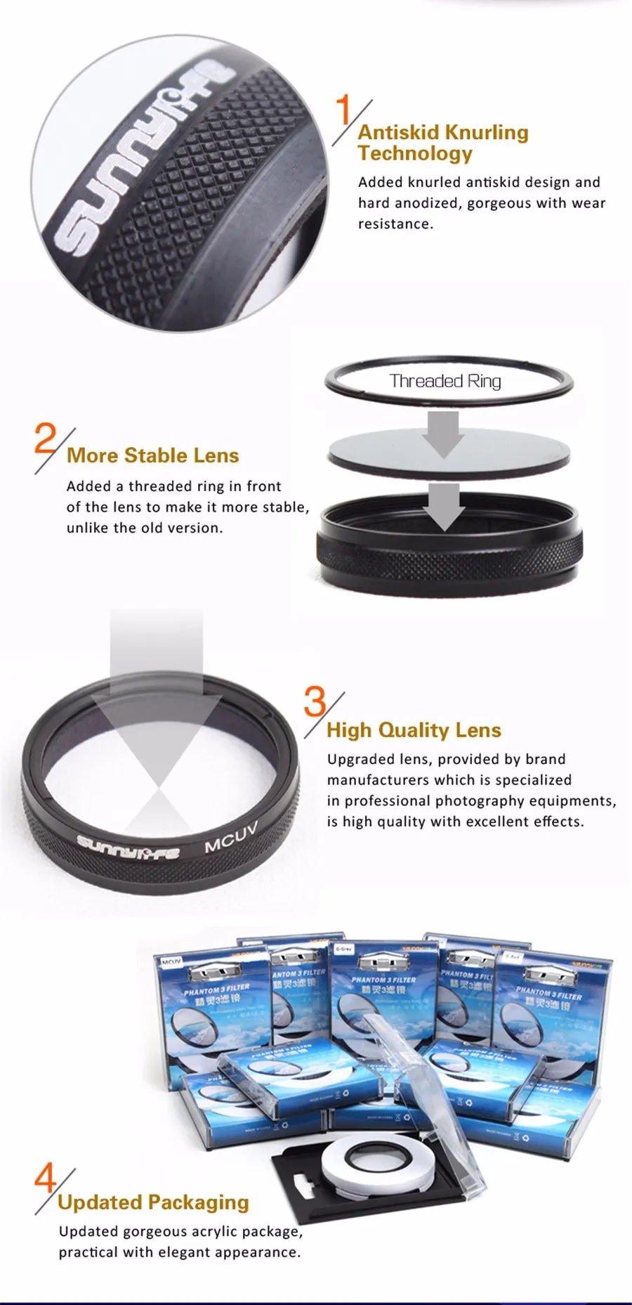 DJI Phantom 3 4 Accessories ND4 / ND8 / MCUV / CPL HD Lens Filter For Phantom 4 Phantom 3 Professional And Advanced And Standard Cam