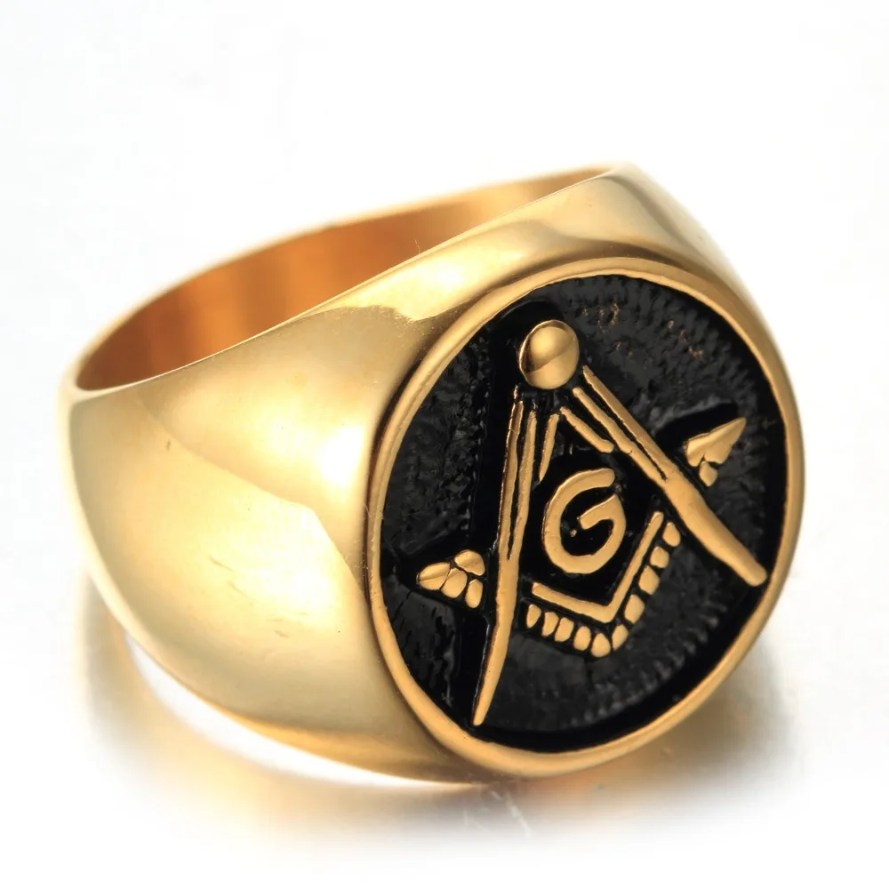 Мужское Золотое кольцо Freemason камень 316L масонское из нержавеющей стали|Кольца| |