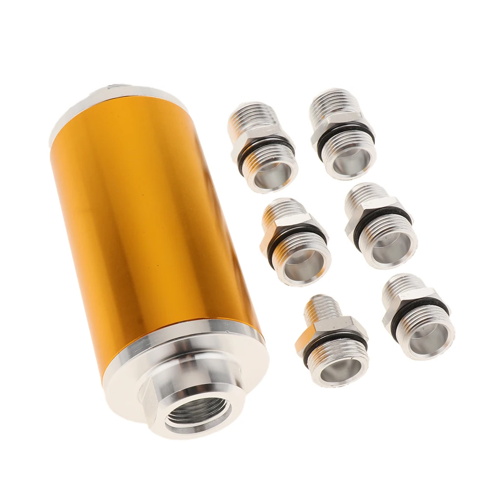 58mm Filter 100 Micron Cleanable Inline Fuel Filter Mount Universal High Flow Turbo 6AN 8AN 10AN Sliver Adapter