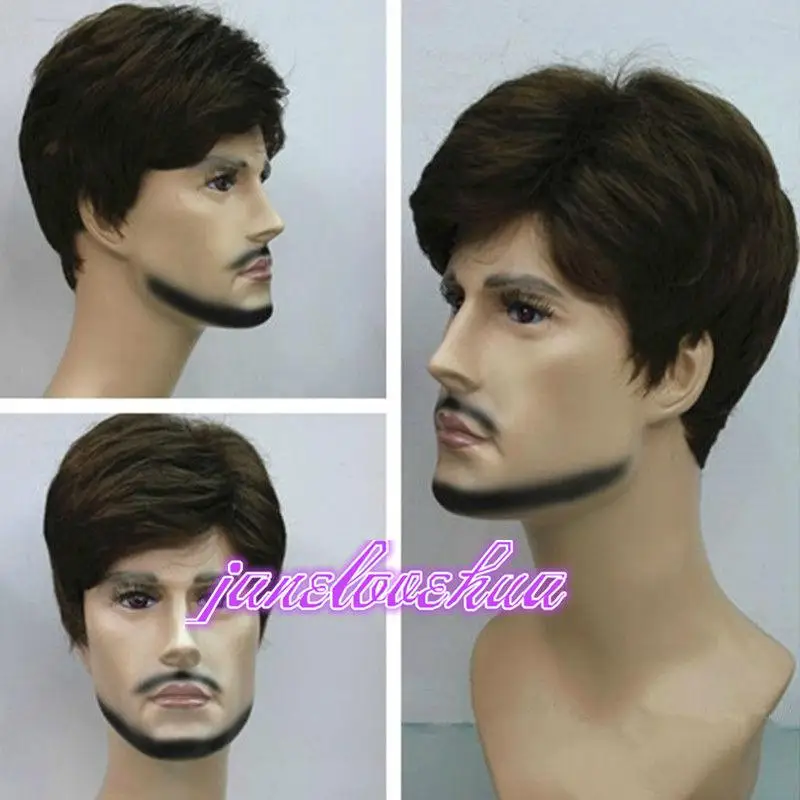 

100% Brand New High Quality Fashion Picture full lace wigs>> Fashion New Dark brown Short Menfolk Man Men Natural hair Wigs
