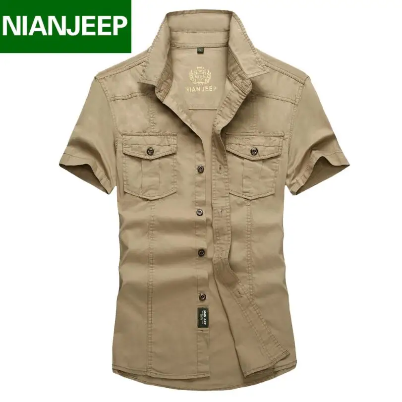 Billige Plus Größe 3XL 4XL Männer Shirts 100% Baumwolle Cargo Casual Armee Military Kurzarm Nian JEEP Sommer Weiche Atmungsaktive Männer der Hemd