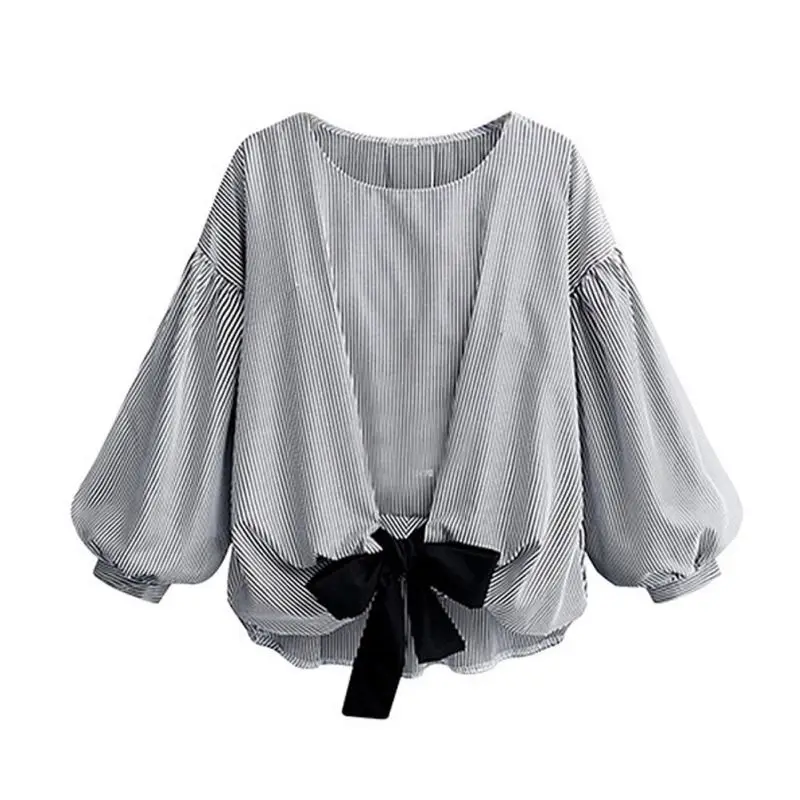 

Women Striped Blouse Fashion Lantern Sleeve Shirts O-Neck Blouse Women Tops
