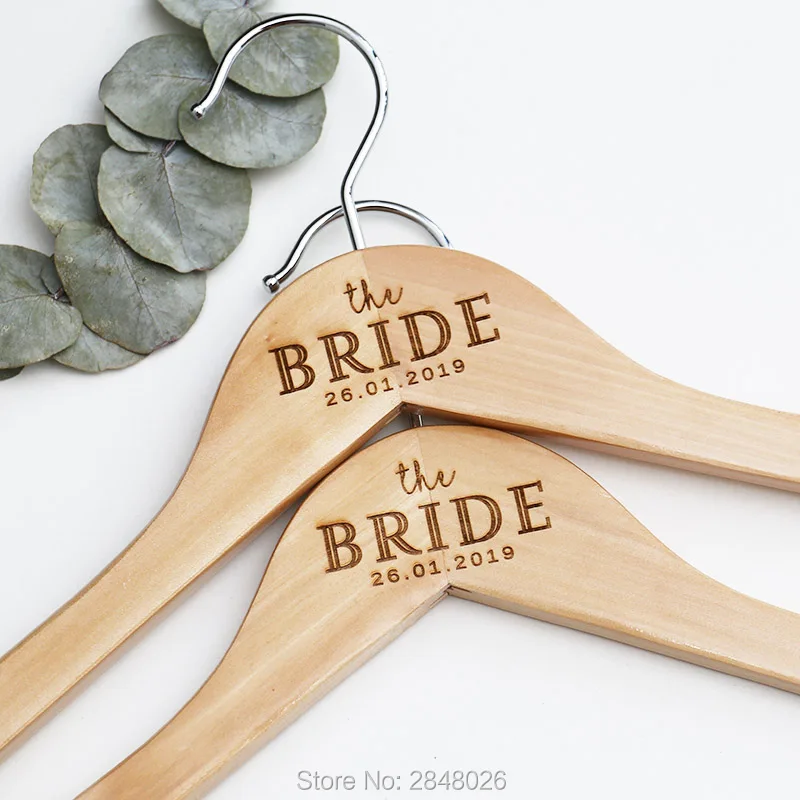 Personalized Engraved Bride,Groom Wooden Wedding Dress Hangers,Hen
