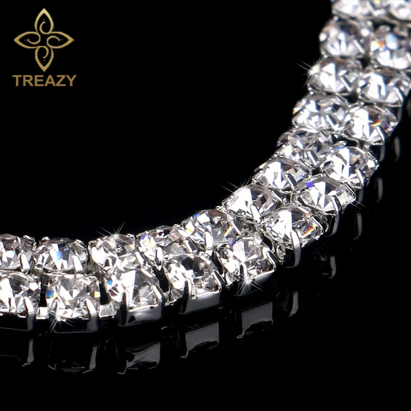 TREAZY, модные Кристальные свадебные браслеты для женщин, блестящие Серебристые стразы, браслеты и браслеты невесты, свадебные ювелирные изделия, подарок