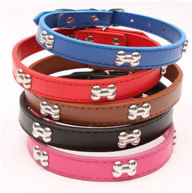 Pet Small Dogs Bone Buckle Five Colors Optional PU Leather Dogs Collar