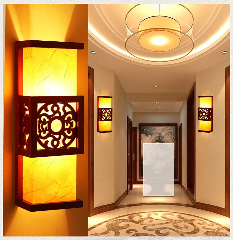 Китайский классический антикварный настенный светильник для спальни Фойе бра лампа для коридора имитация пергамента