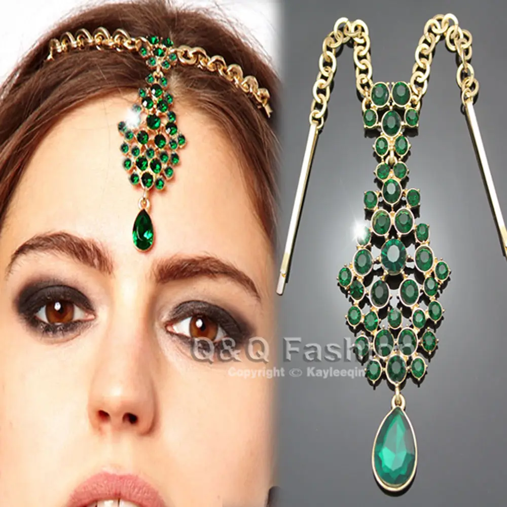 Buy Teardrop Emeral Crystal Bindi Hair Clip Pin Chain