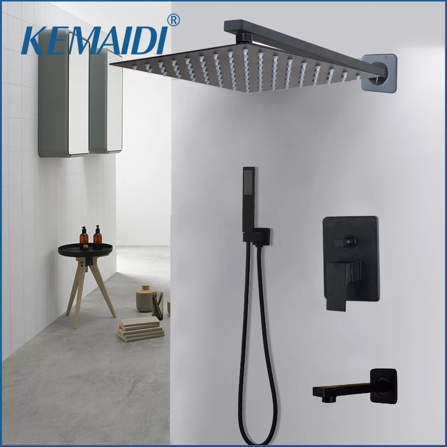 Kaufen KEMAIDI Bad 2 weg LED Dusche Wasserhahn Set Schwarz 3 Funktionen 8 12 16 LED Dusche Kopf Mixer tap W Regen Hand Dusche Armaturen