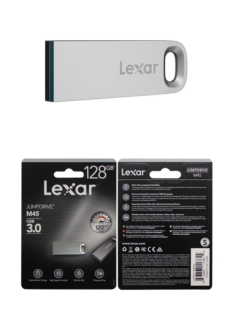 Lexar USB 3,0 M45 флеш-накопитель 128 Гб 64 Гб оперативной памяти, 32 Гб встроенной памяти, USB флэш-накопитель объемом до 100 МБ/с. металлический флеш-накопитель высокого Скорость флеш-накопитель